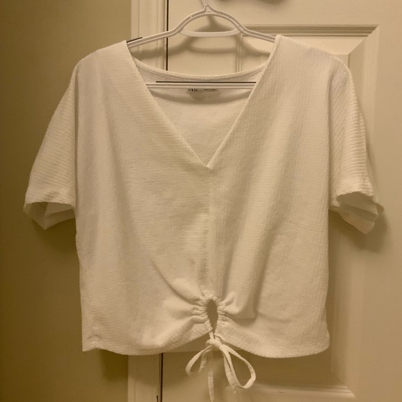 Zara white tie front textured crop top - Picture 3 of 4